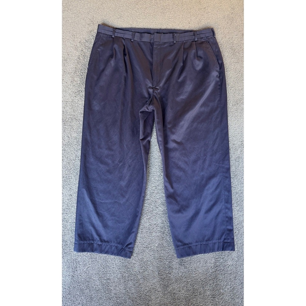 Lands End Mens 44 Regular Navy Blue Pleated Front Twill Trousers Dress Pants